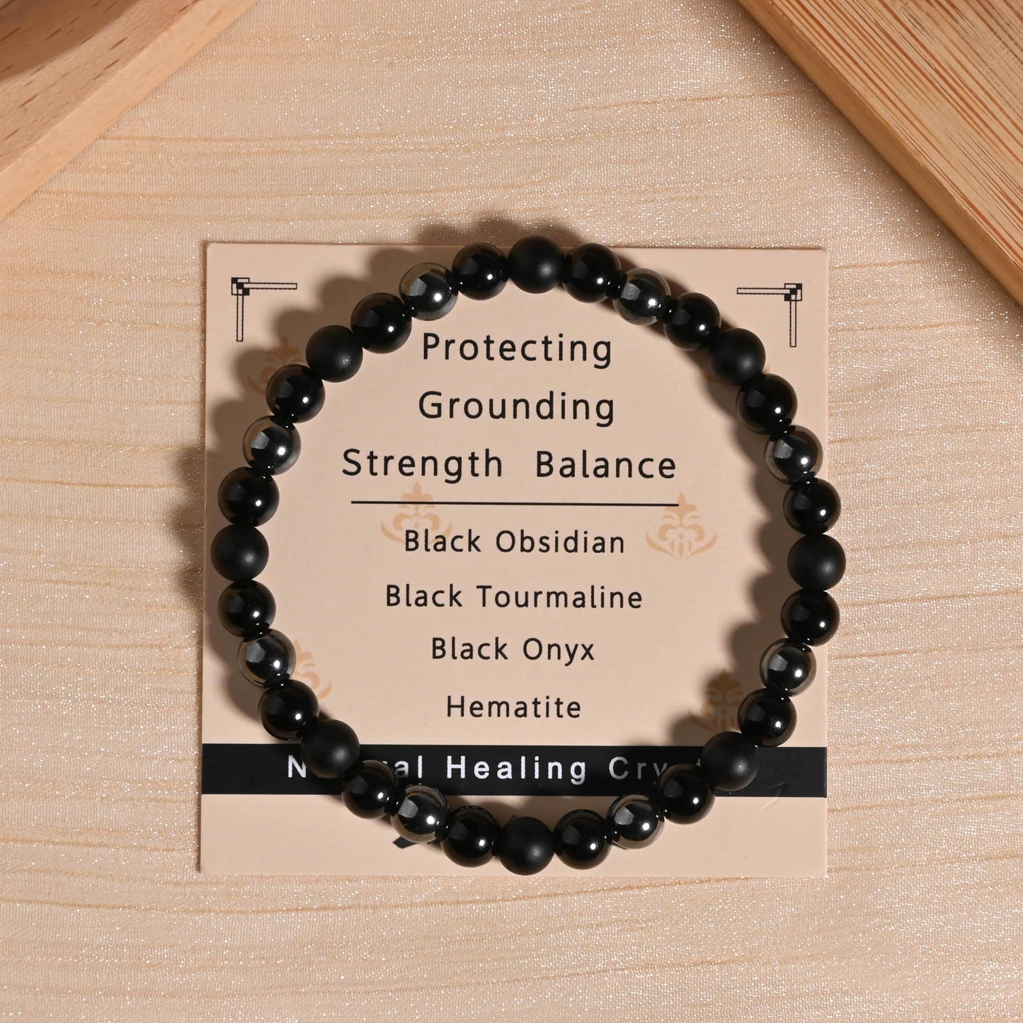 Black Onyx Tourmaline Bracelet Triple Protection Healing Crystal Bracelet Obsidian Hematite Bracelet For Men And Women