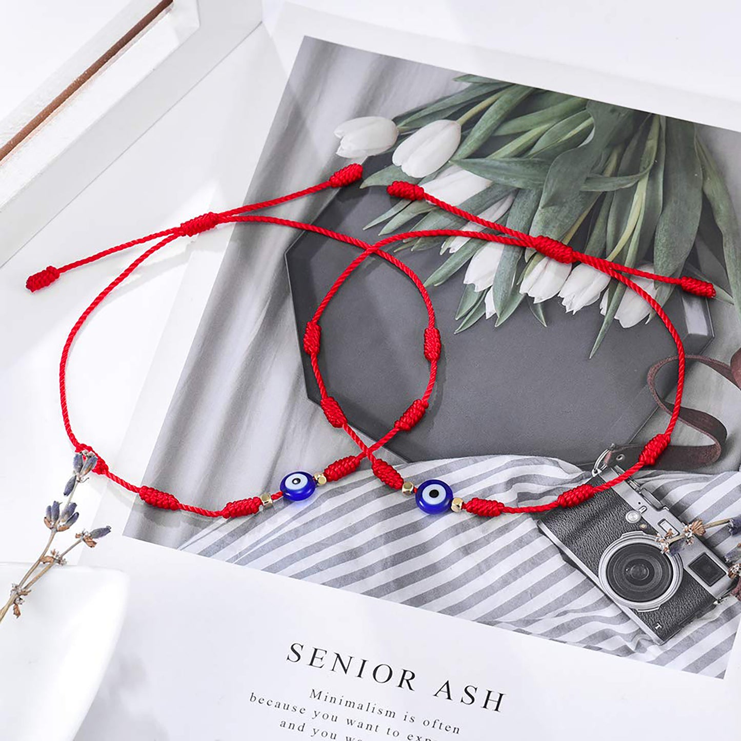 Evil Eye 7 Knot Lucky Bracelets Adjustable Red String Amulet for Women Men