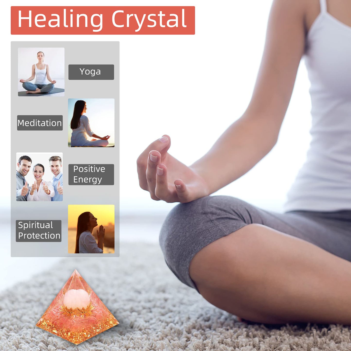 Orgone Pyramid for Positive Energy, Orgonite White Crystal&Aquamarine Stone Healing Crystals Pyramid Set for Reduce Stress Chakra Reiki Healing Meditation Attracts Lucky and Success