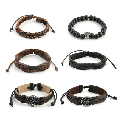2pcs/set  Genuine Leather Tree of life Bracelets Men Women, Tiger Eye Natural Stone Lava Rock Beads Ethnic Tribal Elastic Bracelets Wristbands