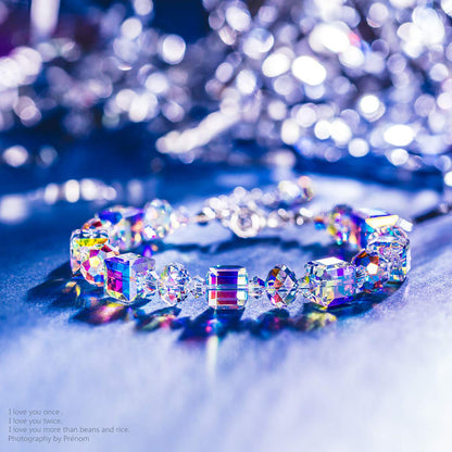 ♥ A Little Romance ♥ Sterling Silver Bracelets for Women Northern Lights Crystals Bracelet 7"+2" Extension, Packaged with Jewelry Box, Mother's Day Birthday Anniversary Jewelry Gift for Women Girls