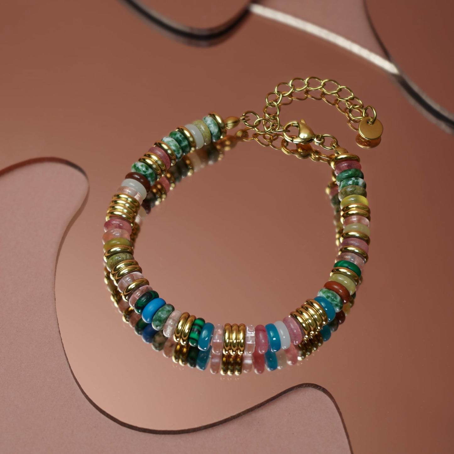 Colorful Gold Rainbow Bracelets for Women, Stack Bangle Beaded Stone Jewelry Accessories Set for Woman, Trendy Fashion Jewelry Gifts