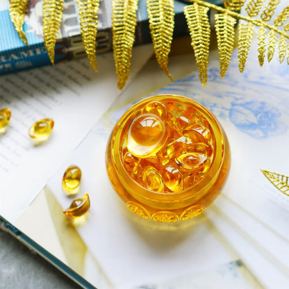 3'' Handmade Crystal Glass Golden Treasure Basin with 41pcs Ingot/Yuan Bao Good Luck Wealth Prosperity Figurine Collectibles Feng Shui Decor for Home Office