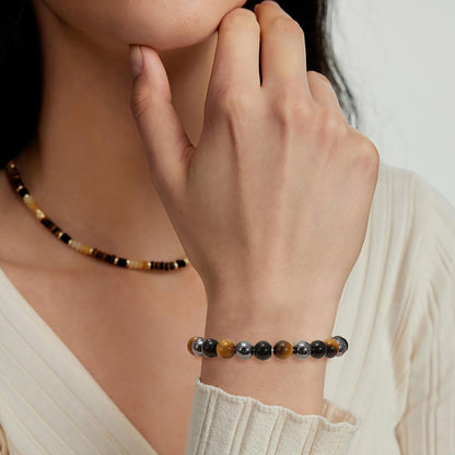 9PCS Natural Crystal Bracelets for Women Men - 8mm Semi-Precious Gemstone Beaded Bracelets, Round Gemstones Stretch Bracelet, Yoga Bracelets Jewelry
