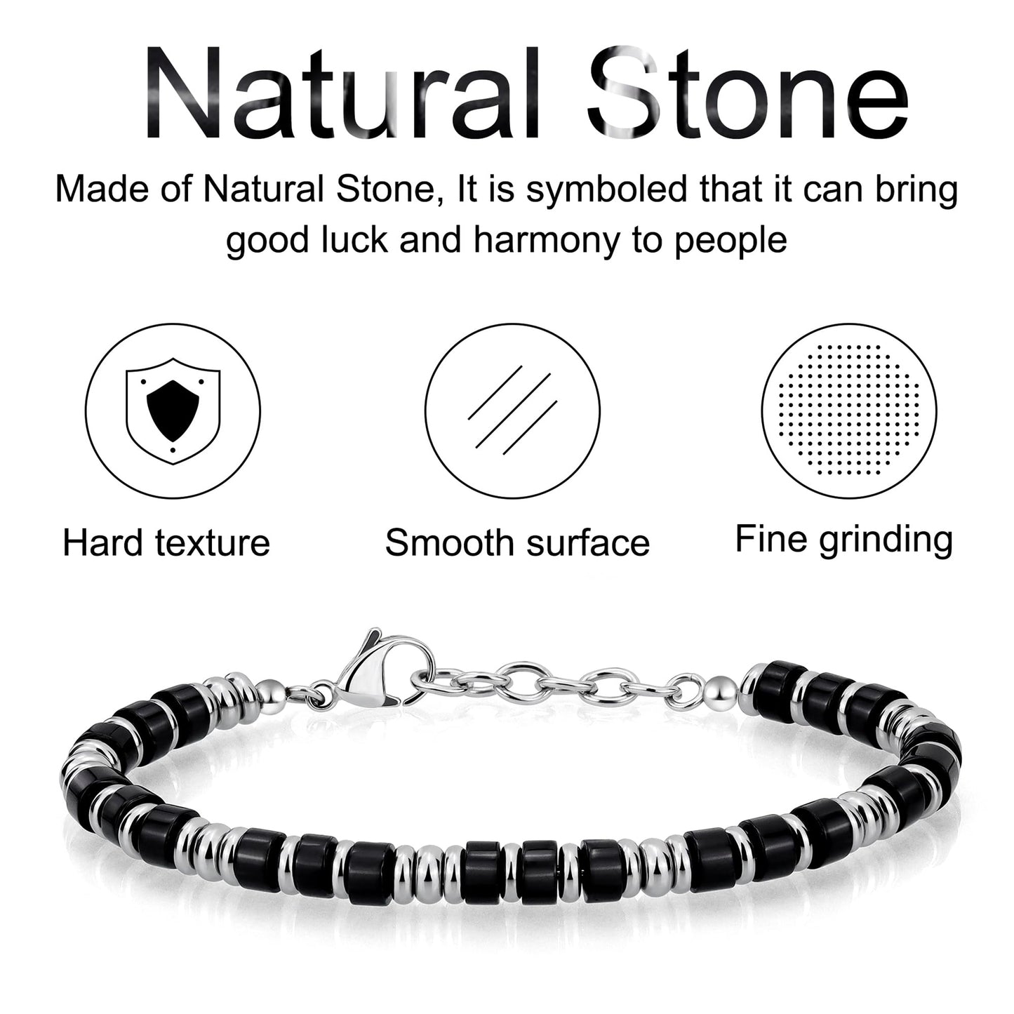 Mens Bracelet, Boho Stainless Steel Bracelets for Men, Beaded Bracelets, Jewelry Gifts for Husband Father Friends