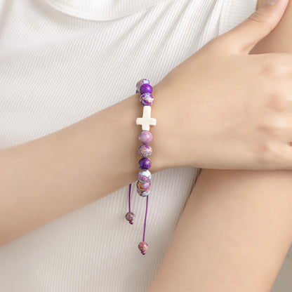 Easter Basket Stuffers for Girls, Cross Charm Bracelet Easter Gifts for Womens Natural Stone Beaded Bracelet Christian Gifts for Girls Inspirational Jewelry