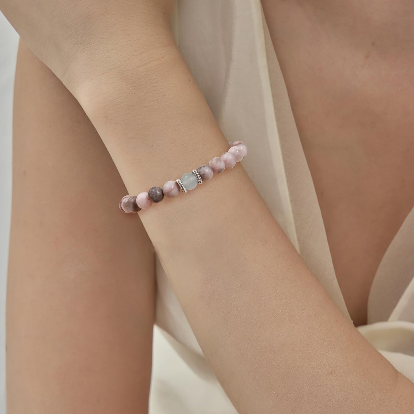 9PCS Natural Crystal Bracelets for Women Men - 8mm Semi-Precious Gemstone Beaded Bracelets, Round Gemstones Stretch Bracelet, Yoga Bracelets Jewelry