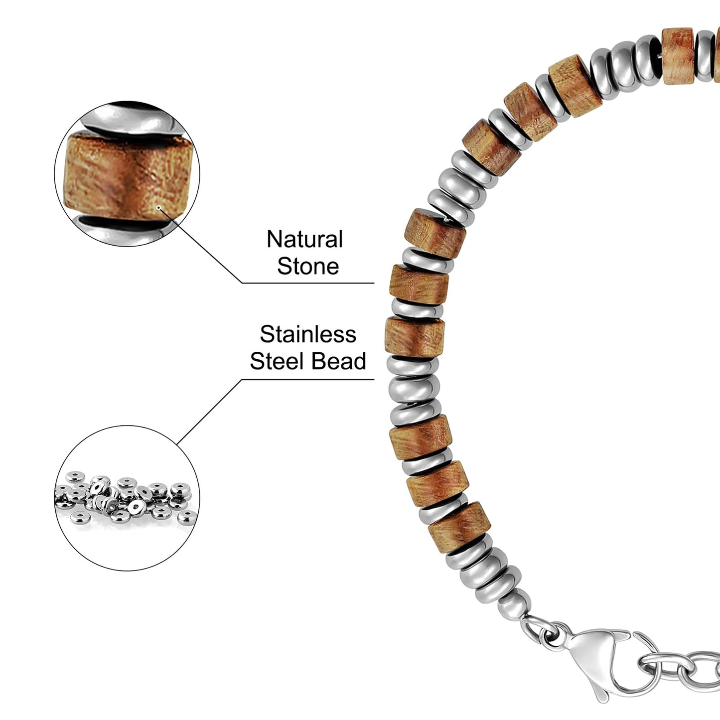 Mens Bracelet, Boho Stainless Steel Bracelets for Men, Beaded Bracelets, Jewelry Gifts for Husband Father Friends