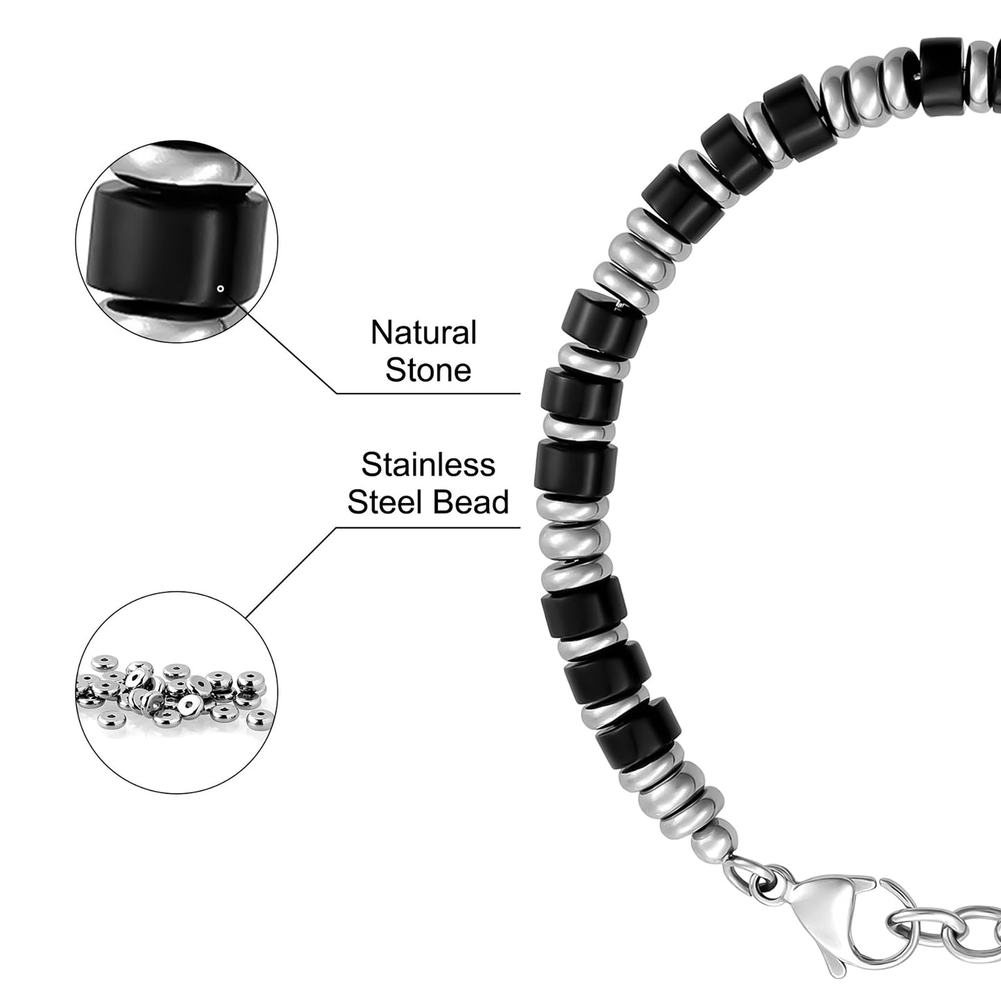 Mens Bracelet, Boho Stainless Steel Bracelets for Men, Beaded Bracelets, Jewelry Gifts for Husband Father Friends