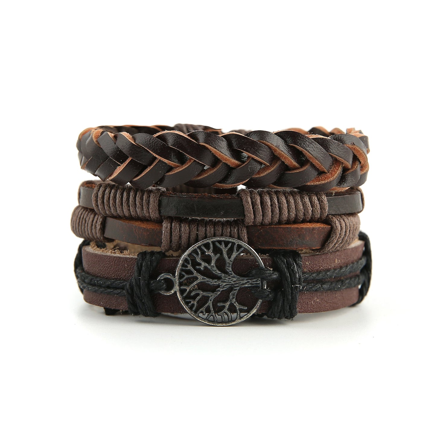 2pcs/set  Genuine Leather Tree of life Bracelets Men Women, Tiger Eye Natural Stone Lava Rock Beads Ethnic Tribal Elastic Bracelets Wristbands