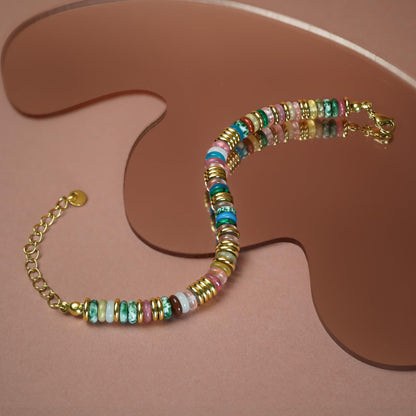 Colorful Gold Rainbow Bracelets for Women, Stack Bangle Beaded Stone Jewelry Accessories Set for Woman, Trendy Fashion Jewelry Gifts