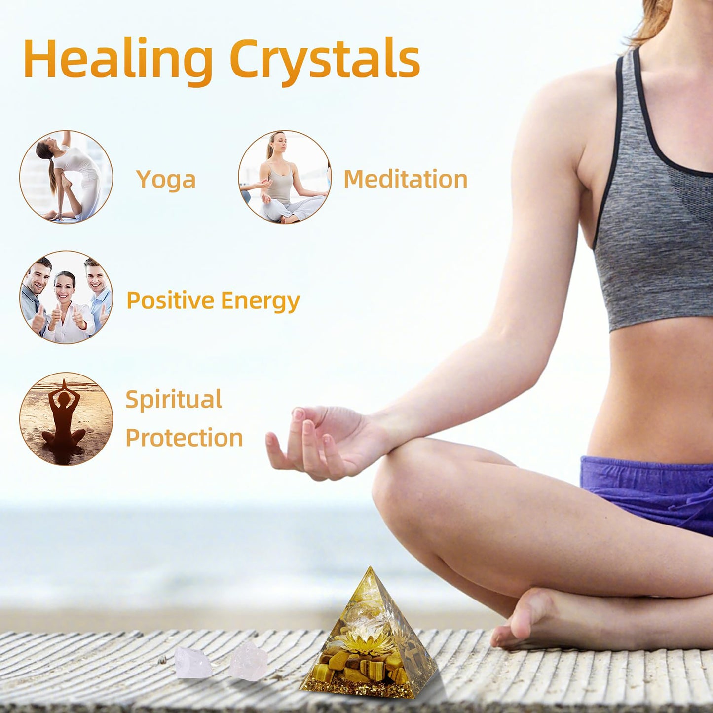 Orgone Pyramid for Positive Energy, Orgonite White Crystal&Aquamarine Stone Healing Crystals Pyramid Set for Reduce Stress Chakra Reiki Healing Meditation Attracts Lucky and Success