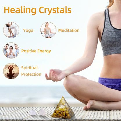 Orgone Pyramid for Positive Energy, Orgonite White Crystal&Aquamarine Stone Healing Crystals Pyramid Set for Reduce Stress Chakra Reiki Healing Meditation Attracts Lucky and Success