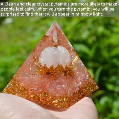 Orgone Pyramid for Positive Energy, Orgonite White Crystal&Aquamarine Stone Healing Crystals Pyramid Set for Reduce Stress Chakra Reiki Healing Meditation Attracts Lucky and Success