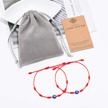 Evil Eye 7 Knot Lucky Bracelets Adjustable Red String Amulet for Women Men