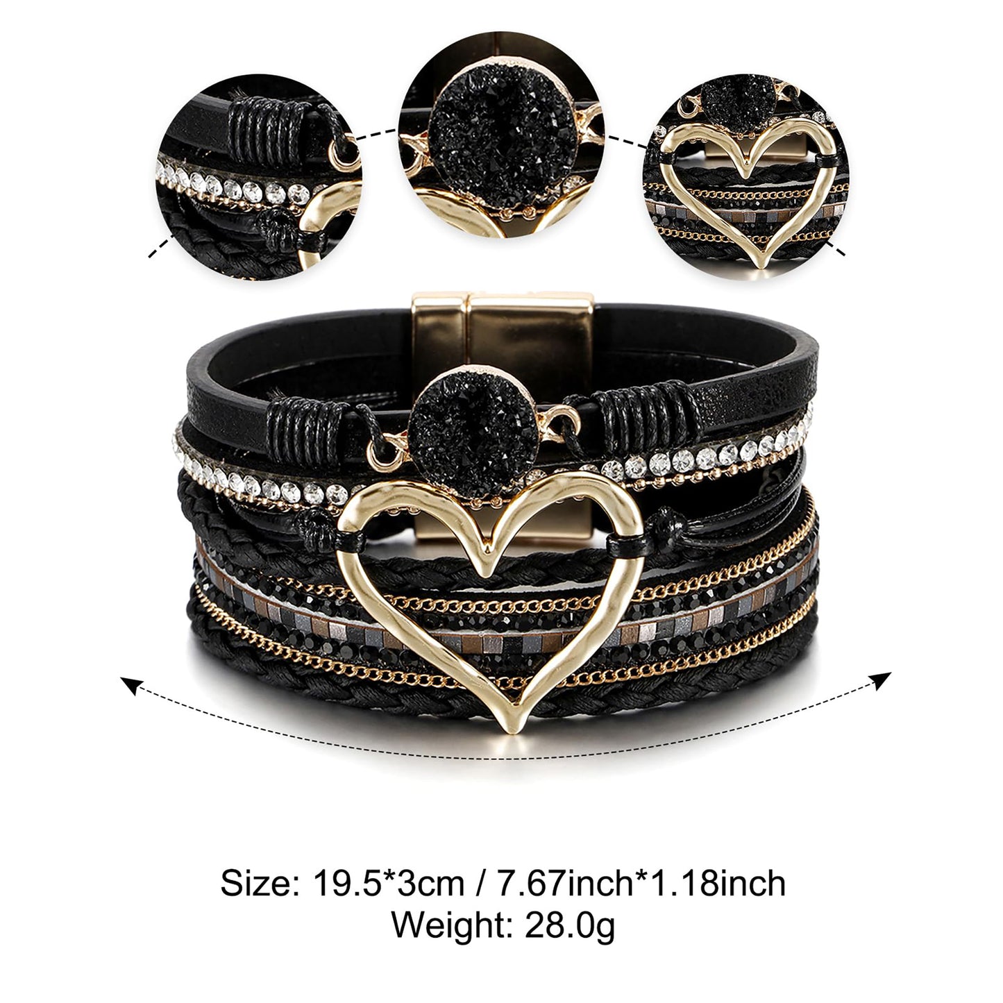 Leopard Bracelet for Women, Boho Leather Wrap Multi-Layer Pearl Crystal Bracelet Bangle Jewelry