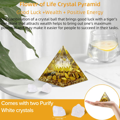 Orgone Pyramid for Positive Energy, Orgonite White Crystal&Aquamarine Stone Healing Crystals Pyramid Set for Reduce Stress Chakra Reiki Healing Meditation Attracts Lucky and Success