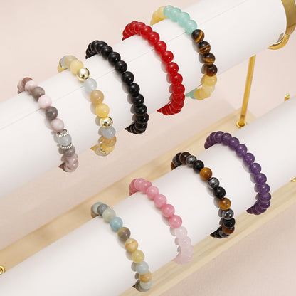9PCS Natural Crystal Bracelets for Women Men - 8mm Semi-Precious Gemstone Beaded Bracelets, Round Gemstones Stretch Bracelet, Yoga Bracelets Jewelry