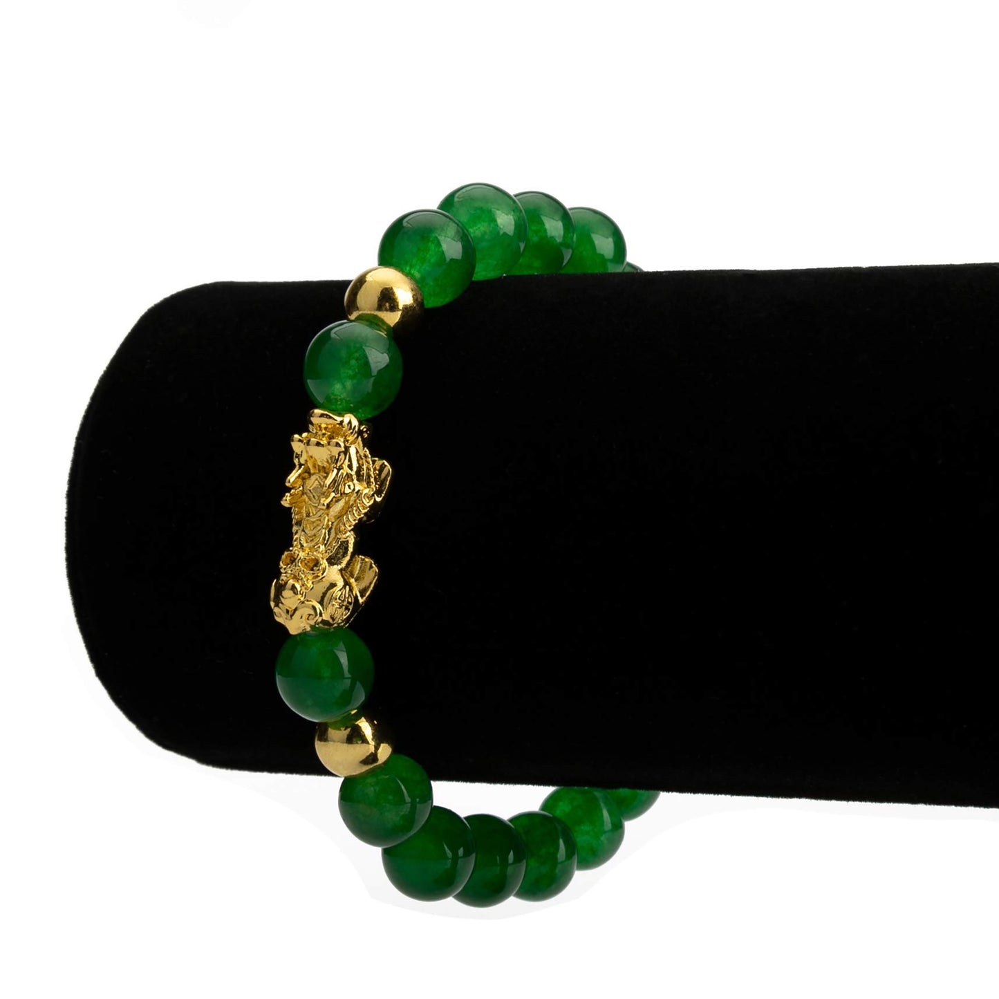 Fengshui Porsperity Jade Bracelet Lucky Charm Feng Shui Black Obsidian Wealth Bracelet Gift for Men Women with Gold Plated Pi Xiu Pi Yao Attract Wealth Good Luck(Green)