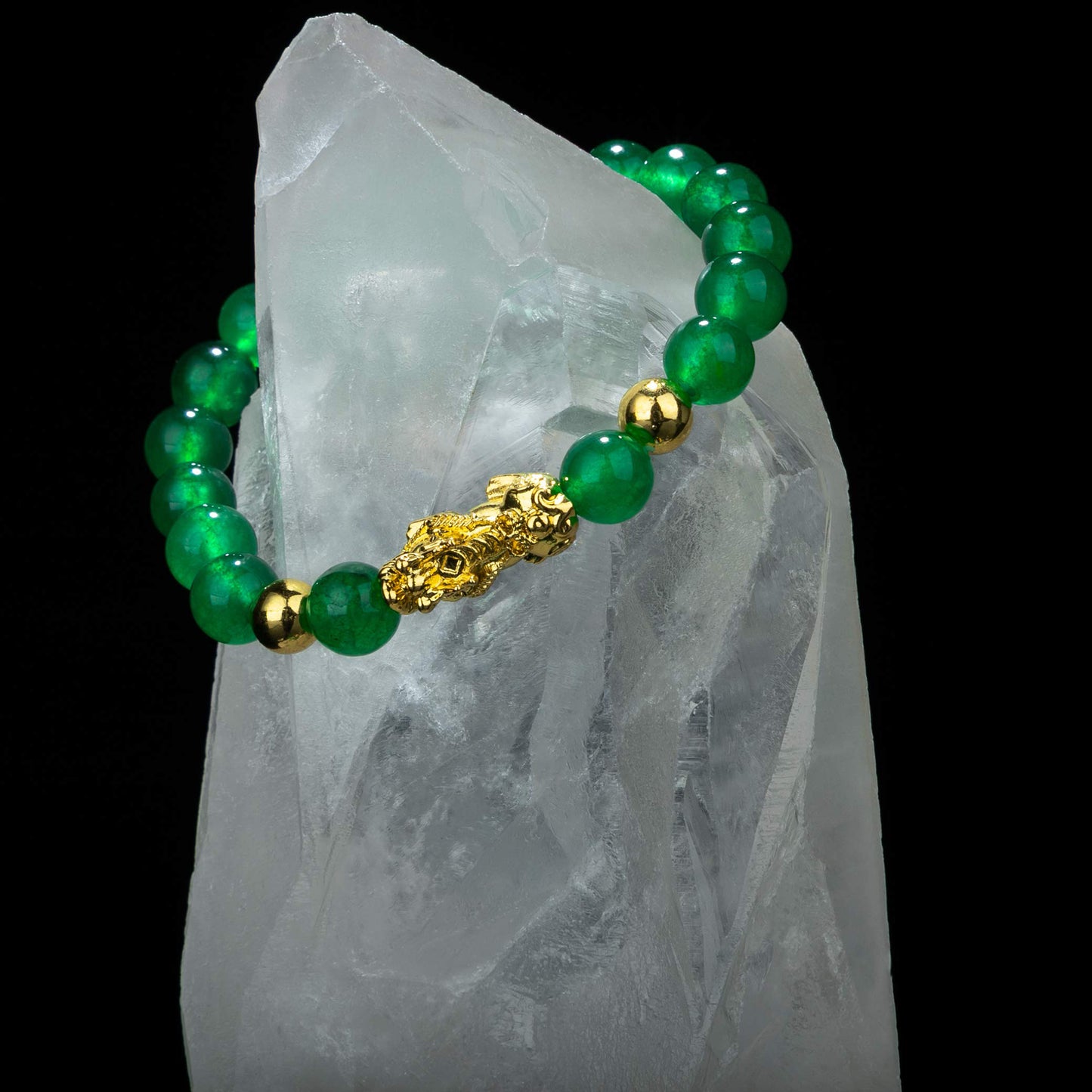 Fengshui Porsperity Jade Bracelet Lucky Charm Feng Shui Black Obsidian Wealth Bracelet Gift for Men Women with Gold Plated Pi Xiu Pi Yao Attract Wealth Good Luck(Green)