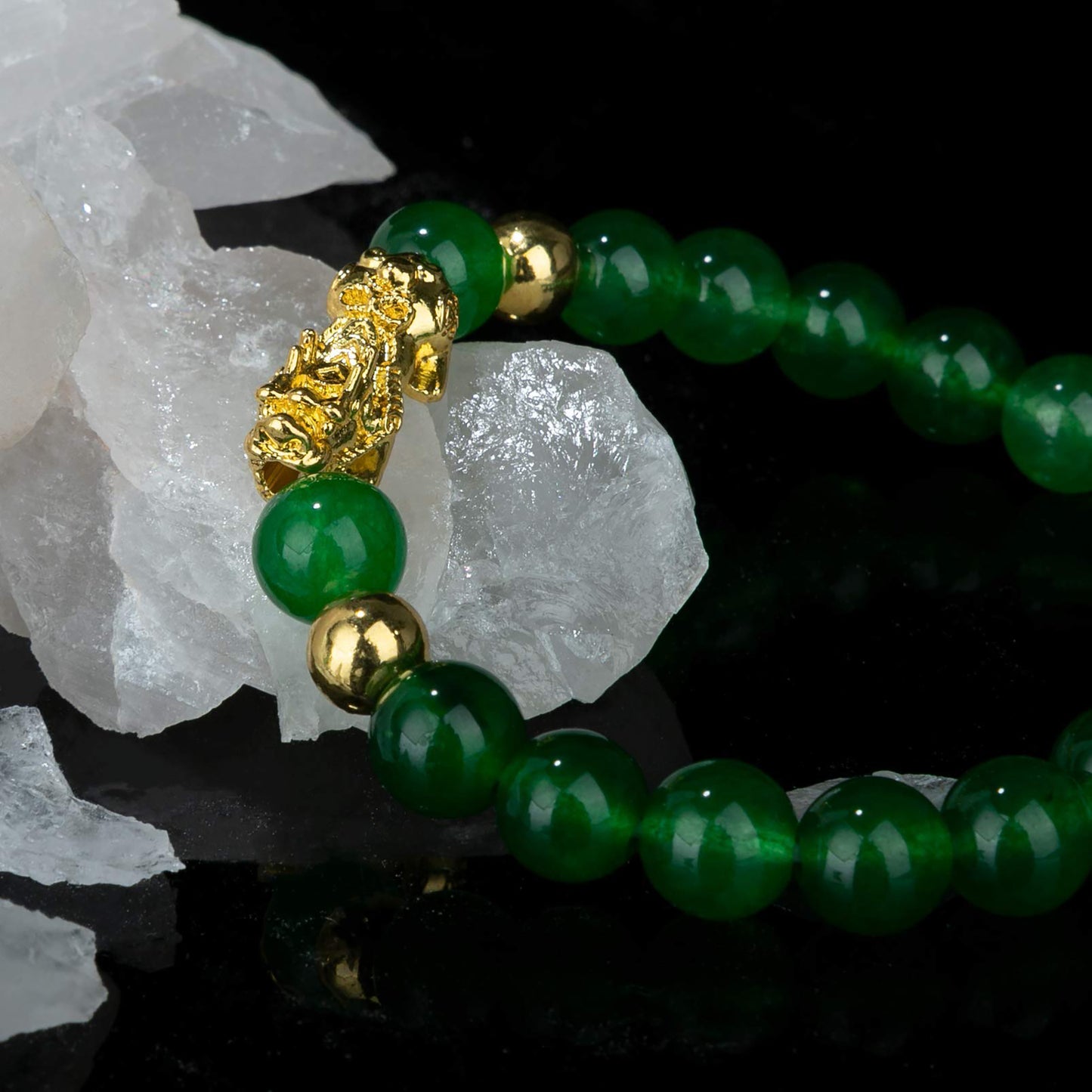 Fengshui Porsperity Jade Bracelet Lucky Charm Feng Shui Black Obsidian Wealth Bracelet Gift for Men Women with Gold Plated Pi Xiu Pi Yao Attract Wealth Good Luck(Green)