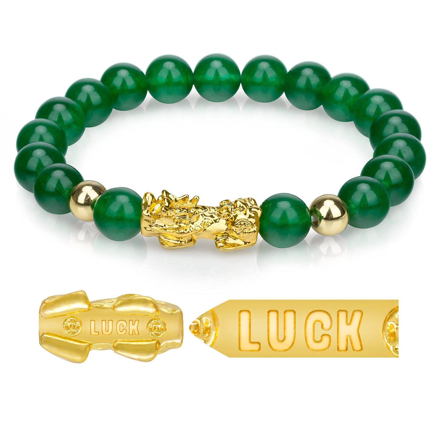 Fengshui Porsperity Jade Bracelet Lucky Charm Feng Shui Black Obsidian Wealth Bracelet Gift for Men Women with Gold Plated Pi Xiu Pi Yao Attract Wealth Good Luck(Green)
