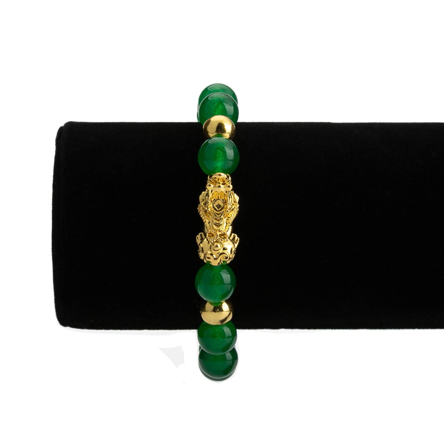 Fengshui Porsperity Jade Bracelet Lucky Charm Feng Shui Black Obsidian Wealth Bracelet Gift for Men Women with Gold Plated Pi Xiu Pi Yao Attract Wealth Good Luck(Green)