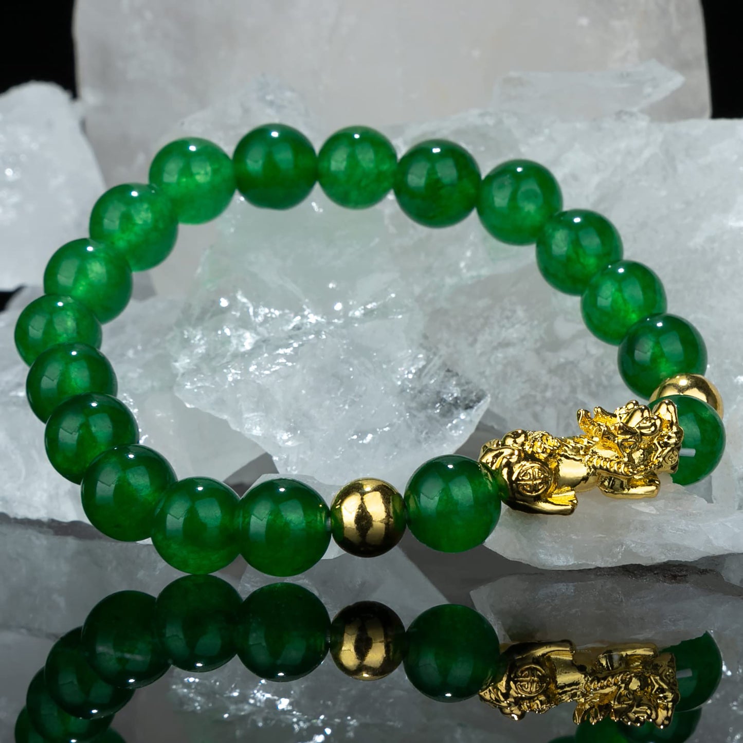 Fengshui Porsperity Jade Bracelet Lucky Charm Feng Shui Black Obsidian Wealth Bracelet Gift for Men Women with Gold Plated Pi Xiu Pi Yao Attract Wealth Good Luck(Green)
