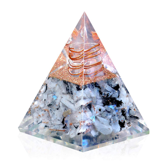 Inspirational Orgonite Pyramid for Positivity | Rainbow Moonstone Orgone Pyramid for Strength – Meditation - Yoga - Reiki - Healing Crystal Gemstone Pyramid