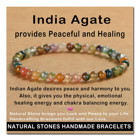 AD Beads Handmade Gemstone Stretch Elastic Bracelet Crystal Healing  Beauty and Spiritual Essence Unisex (4mm, Indian Agate)
