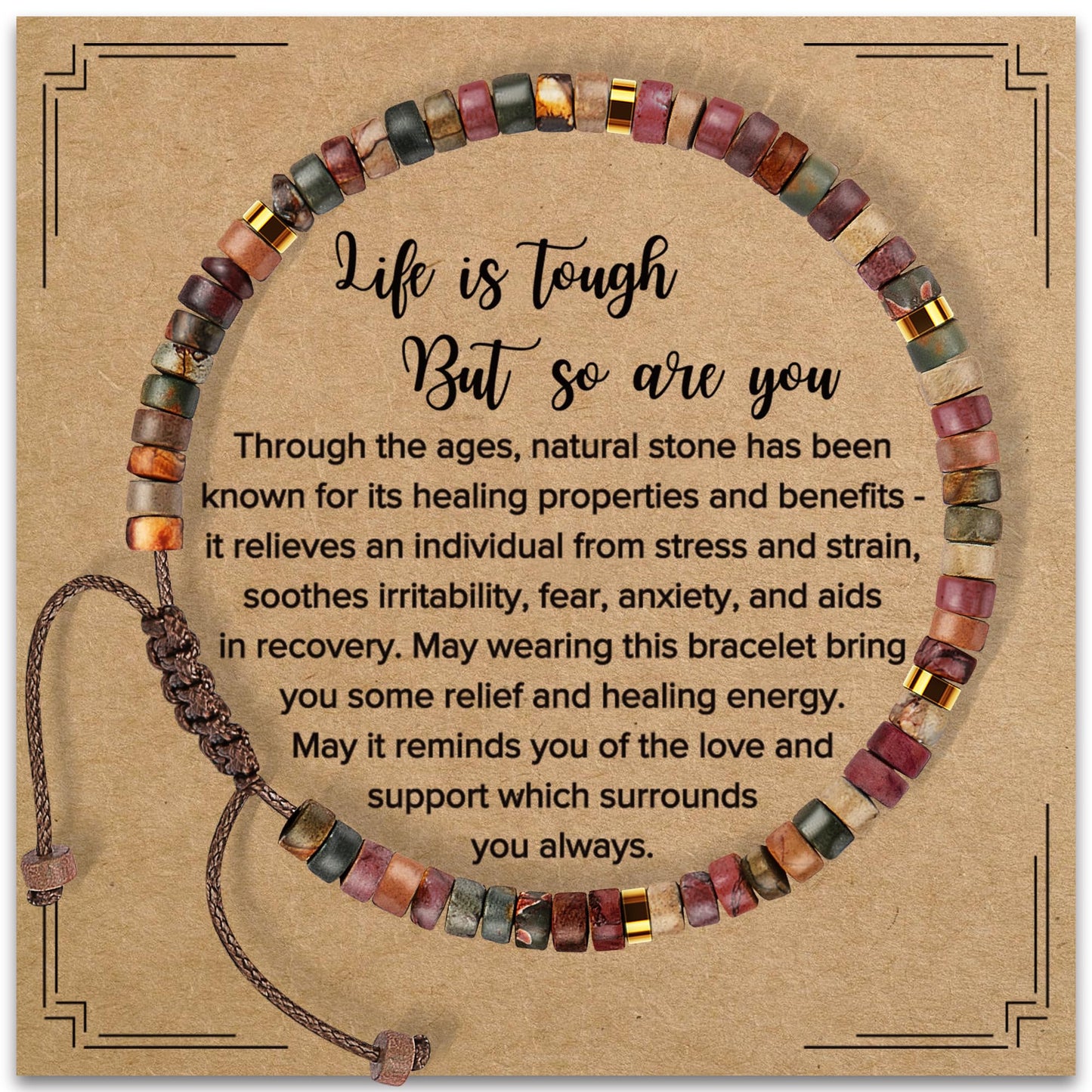 Inspirational Gifts Bracelets for Women Healing Natural Stone Bracelets - Get Well Soon Gifts for Women Best Friends Sister Girls - Life is Tough But So are You Bracelet