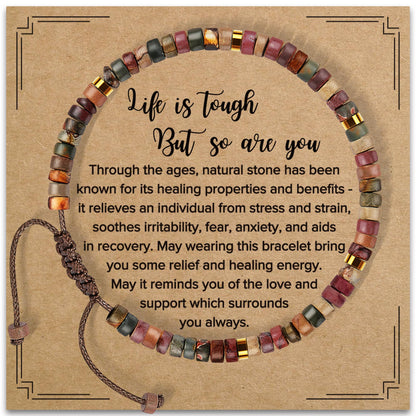 Inspirational Gifts Bracelets for Women Healing Natural Stone Bracelets - Get Well Soon Gifts for Women Best Friends Sister Girls - Life is Tough But So are You Bracelet