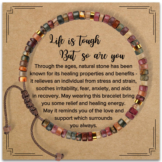Inspirational Gifts Bracelets for Women Healing Natural Stone Bracelets - Get Well Soon Gifts for Women Best Friends Sister Girls - Life is Tough But So are You Bracelet