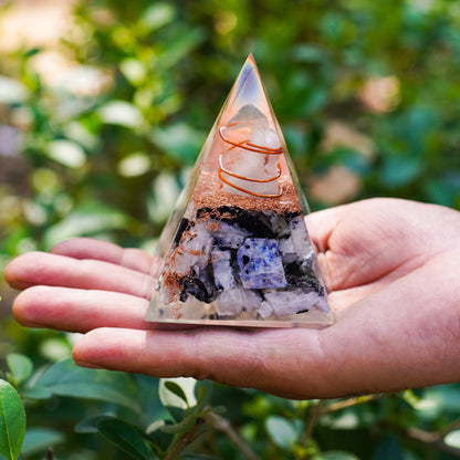 Inspirational Orgonite Pyramid for Positivity | Rainbow Moonstone Orgone Pyramid for Strength – Meditation - Yoga - Reiki - Healing Crystal Gemstone Pyramid