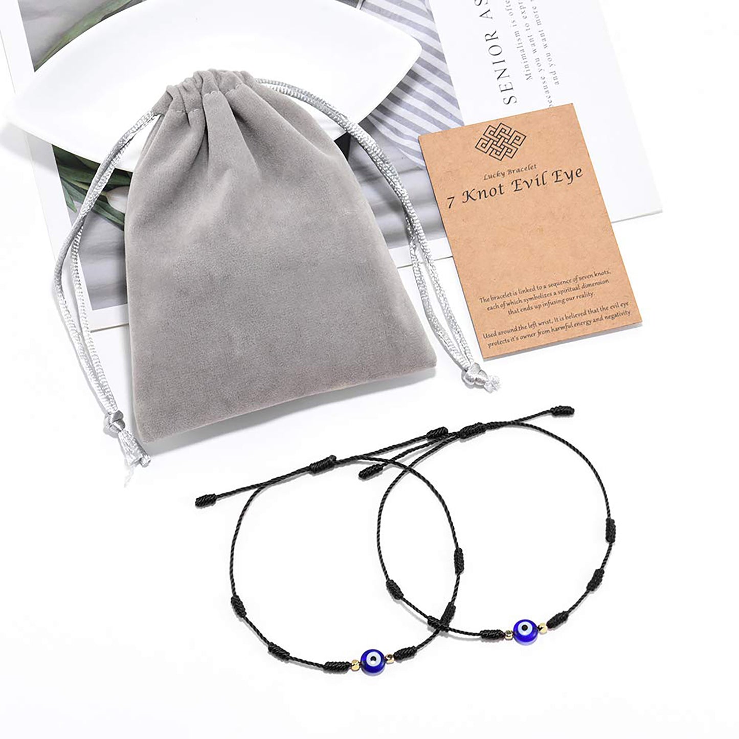 Evil Eye 7 Knot Lucky Bracelets Adjustable Red String Amulet for Women Men