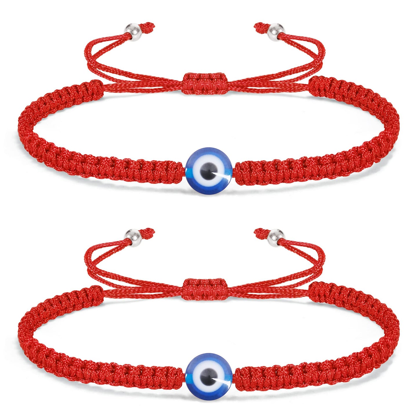 2pcs Evil Eye Bracelets for Women Men Handmade Braided Kabbalah Good Luck Bracelet Rope Cord Thread Friendship Bracelet Adjustable String Minimalist Jewelry