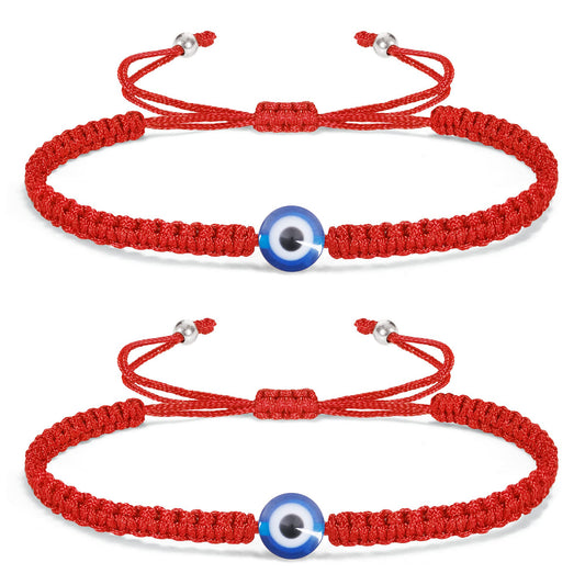 2pcs Evil Eye Bracelets for Women Men Handmade Braided Kabbalah Good Luck Bracelet Rope Cord Thread Friendship Bracelet Adjustable String Minimalist Jewelry