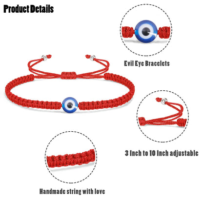 2pcs Evil Eye Bracelets for Women Men Handmade Braided Kabbalah Good Luck Bracelet Rope Cord Thread Friendship Bracelet Adjustable String Minimalist Jewelry