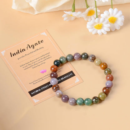 AD Beads Handmade Gemstone Stretch Elastic Bracelet Crystal Healing  Beauty and Spiritual Essence Unisex (4mm, Indian Agate)