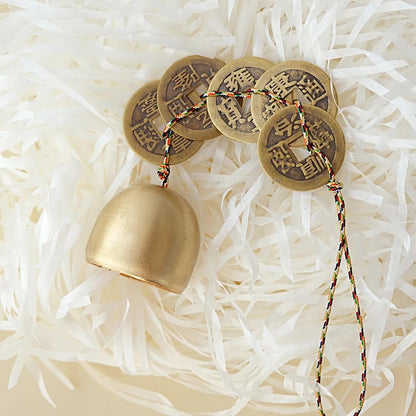 Good Luck Chinese Feng Shui Bell with 5 Coins for Wealth and Healthy Home - Hanging Pendant Wind Chime