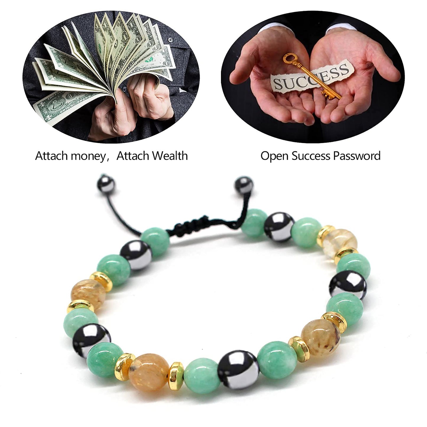 Triple Protection Bracelet- For Maximum Lucky Money Wealth,Healing and Wealth Building，Energy Healing Bracelet Relief Hematite Bracelet Set for Men Women