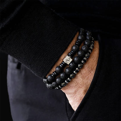 4pcs Tiger Eye Bracelet For Men 8MM Natural Stone Stretch Adjustable Black Crystal Beaded Bracelet for Men Women Gifts