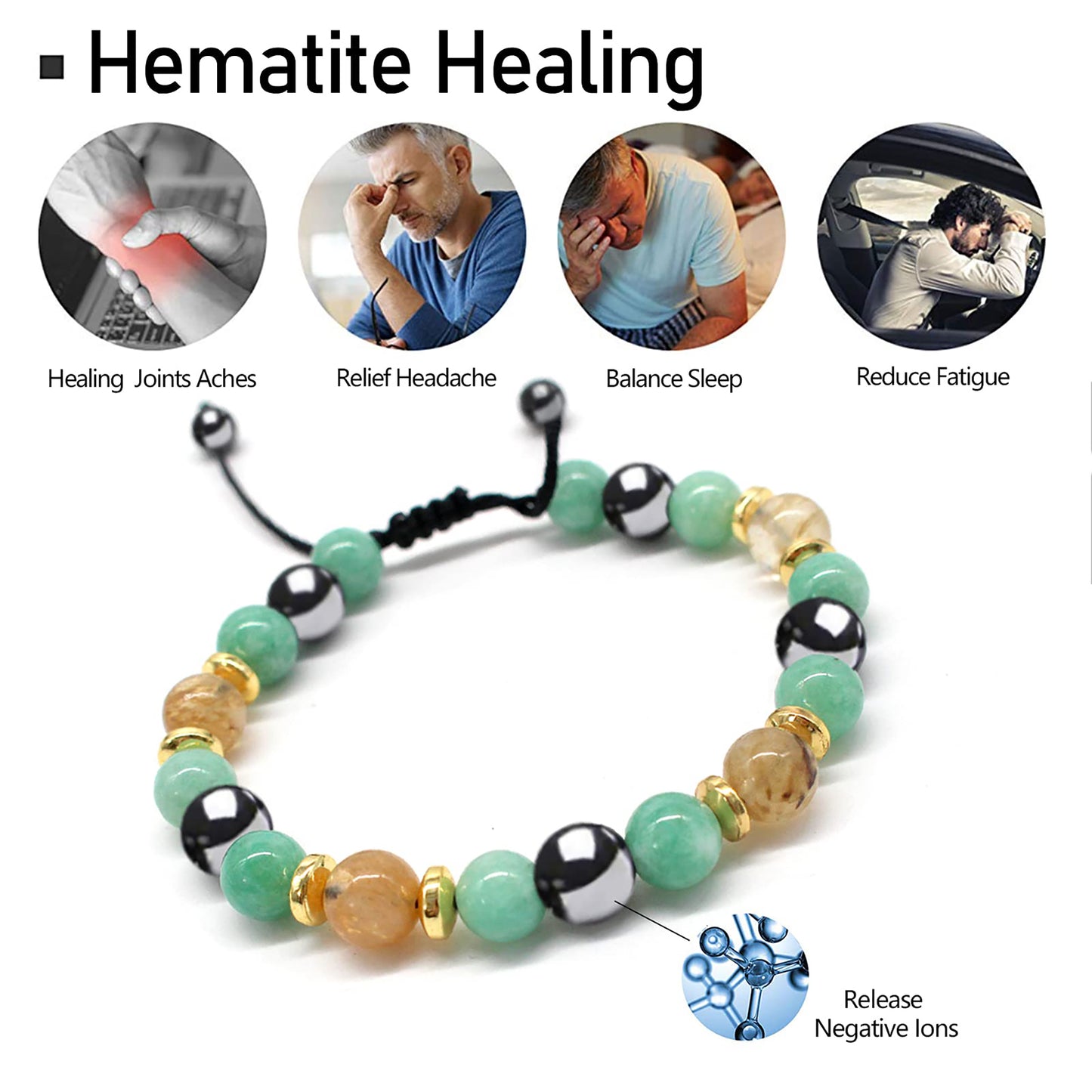 Triple Protection Bracelet- For Maximum Lucky Money Wealth,Healing and Wealth Building，Energy Healing Bracelet Relief Hematite Bracelet Set for Men Women