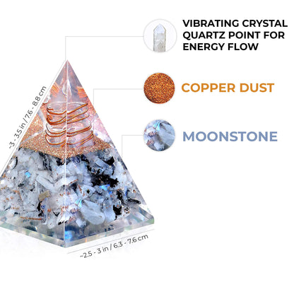 Inspirational Orgonite Pyramid for Positivity | Rainbow Moonstone Orgone Pyramid for Strength – Meditation - Yoga - Reiki - Healing Crystal Gemstone Pyramid