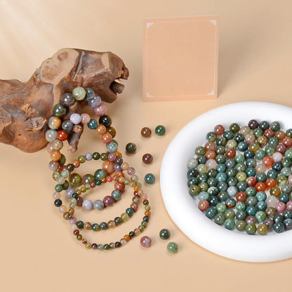 AD Beads Handmade Gemstone Stretch Elastic Bracelet Crystal Healing  Beauty and Spiritual Essence Unisex (4mm, Indian Agate)