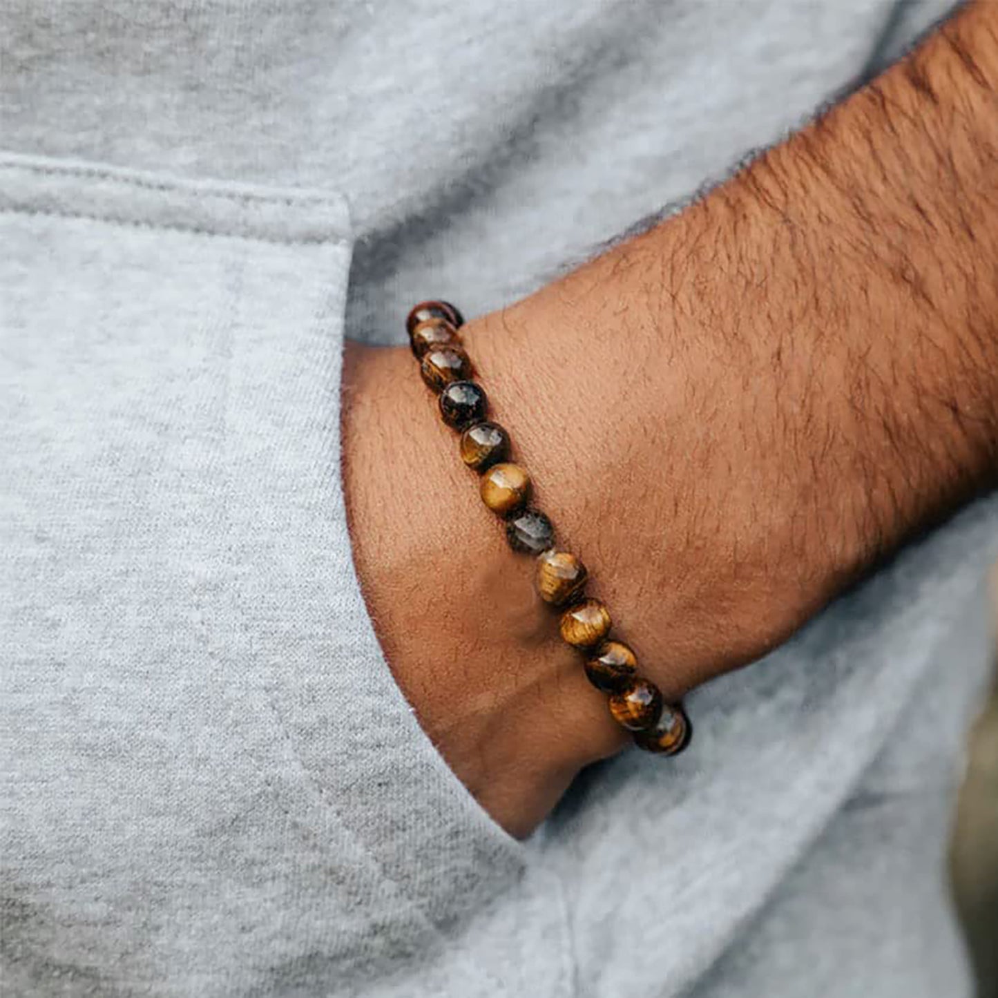 4pcs Tiger Eye Bracelet For Men 8MM Natural Stone Stretch Adjustable Black Crystal Beaded Bracelet for Men Women Gifts