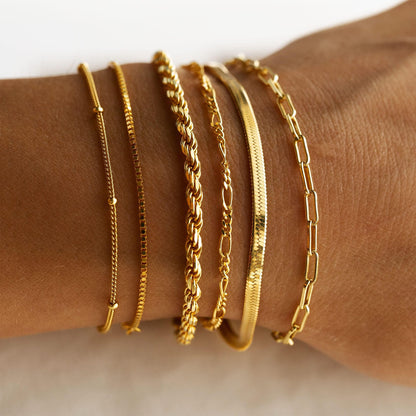 Bracelets for Women Trendy, 925 Sterling Silver Jewelry Set for Women Bracelets for Women Paperclip Box Herringbone Figaro Rope Chain Bracelet Fashion Pack Gifts for Women