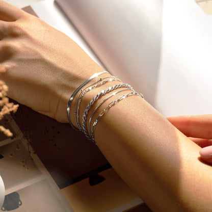 Bracelets for Women Trendy, 925 Sterling Silver Jewelry Set for Women Bracelets for Women Paperclip Box Herringbone Figaro Rope Chain Bracelet Fashion Pack Gifts for Women