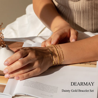 Bracelets for Women Trendy, 925 Sterling Silver Jewelry Set for Women Bracelets for Women Paperclip Box Herringbone Figaro Rope Chain Bracelet Fashion Pack Gifts for Women