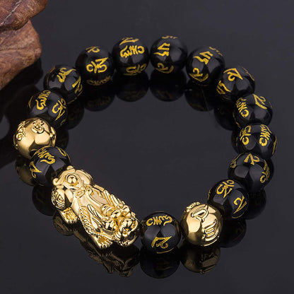 Feng Shui Good Luck Bracelets for Men Women Obsidian Bead Dragon Lucky Charm Bracelet Pixiu Pi Yao Attract Wealth Money Feng Shui Jewelry 3pcs/set